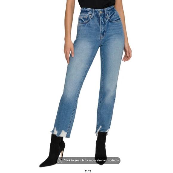 Good American Jeans Good Leg Jagged Hem Size 0 25 Straight Leg Blue641 - Picture 1 of 5